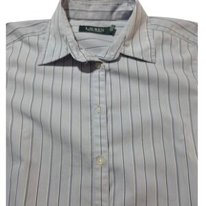 Lauren Ralph Lauren Womens Striped Button Down Shirt Light Blue Long Sleeve 10